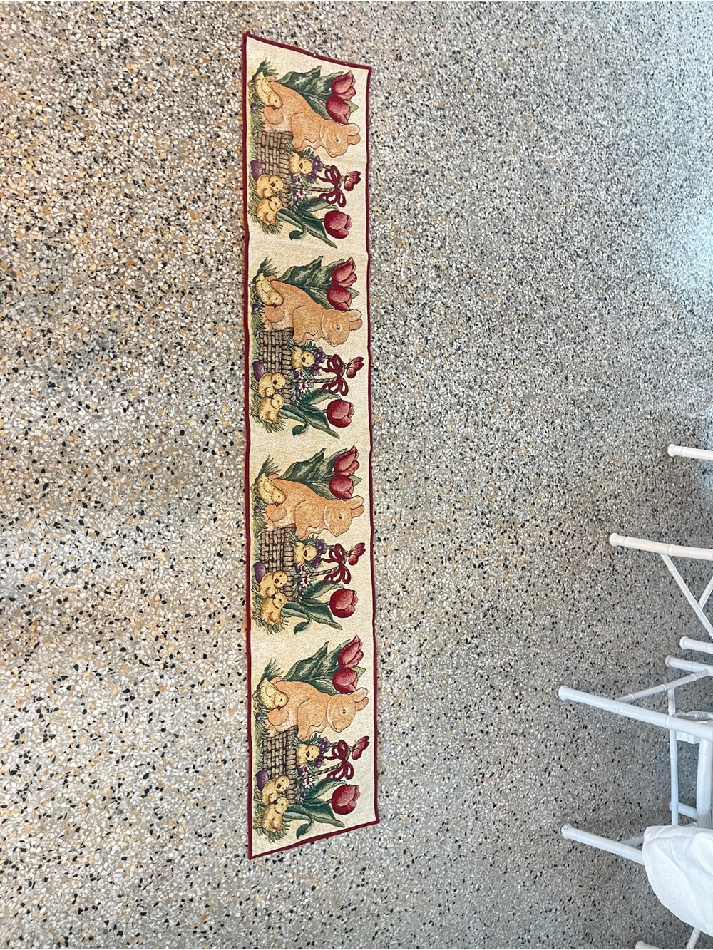 Vintage Easter Bunny & Tulip Table Runner in Cream and Red